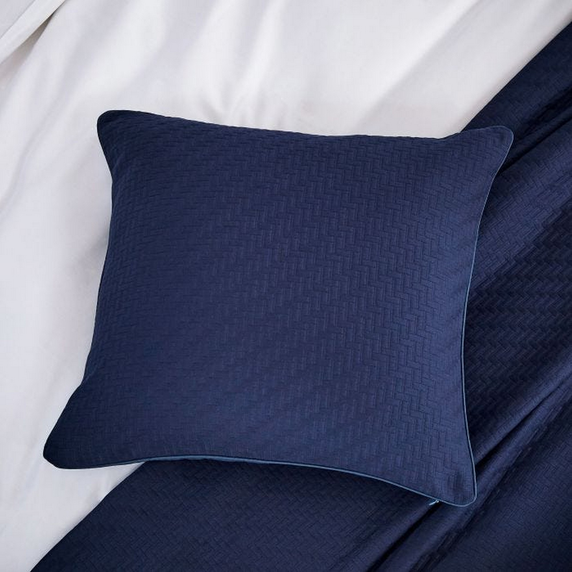 Andaz Feather Fine Linens Cotton Cushion In Midnight Blue